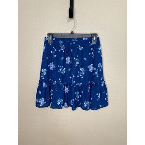 Altar'd State Womens Floral Blue Tiered Ruffle Mini Skirt Small 100% Polyester